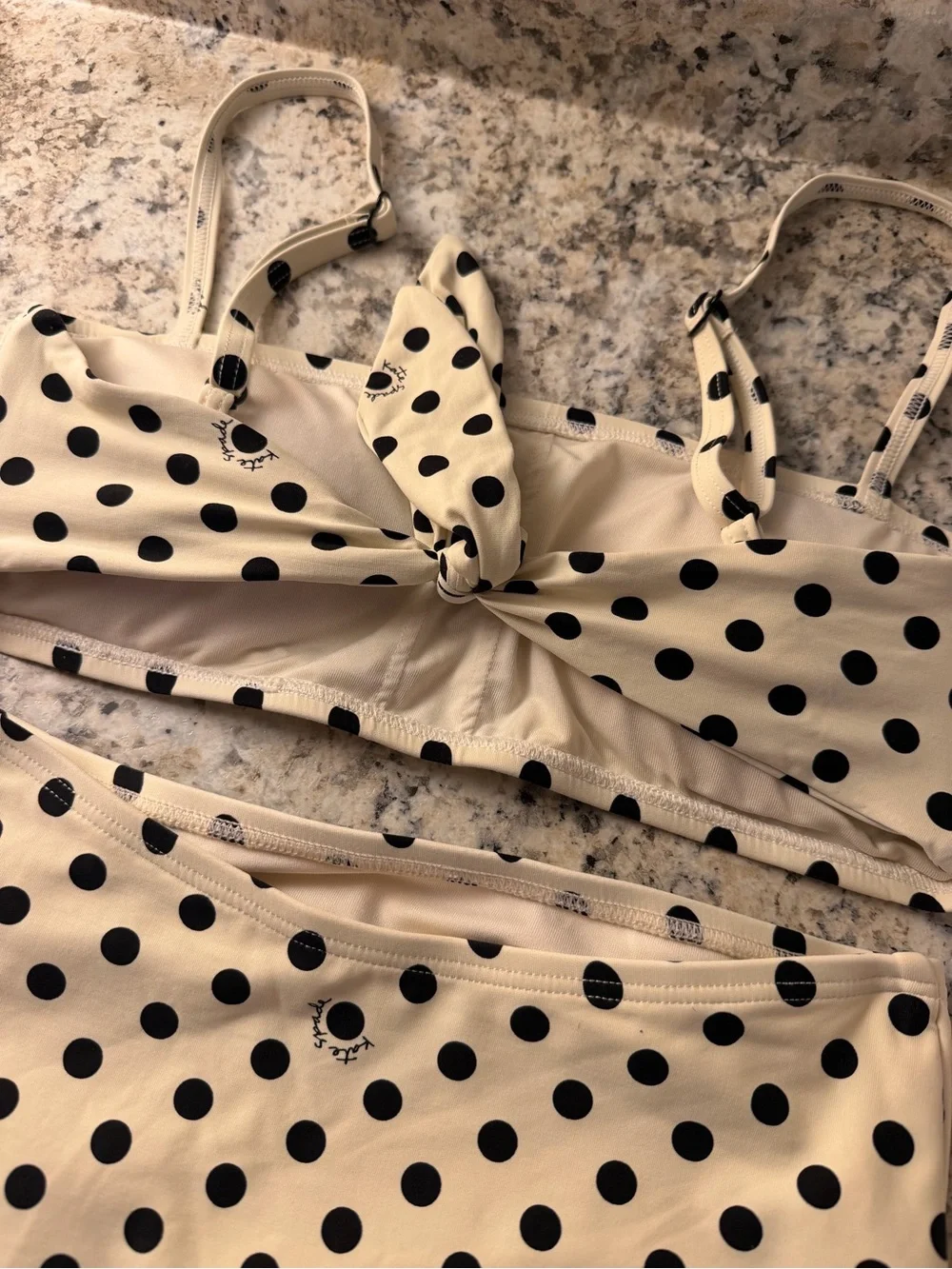 kate spade Black Polka Dot Cream Bikini Set High Waisted Tie Back Cute Classy